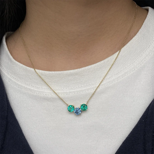 1Ct Blue Round Cut Diamond Pendant Necklace, Lab Grown, 14K/10K Gold, 45cm