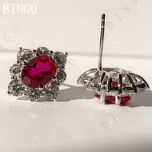 White Gold AU750 Ruby Stud Earrings for Women 1.5CT Gemstones