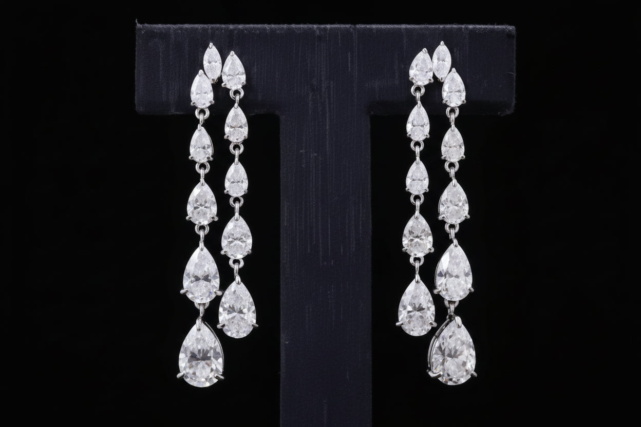 Elegant Moissanite Tassel Earrings in 925 Silver and Platinum