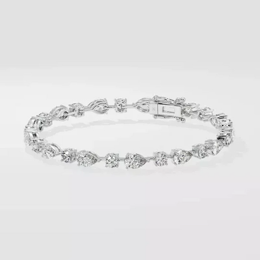 Women's Tennis Bracelet 14k White Gold Round & Pear 5.50Ctw Lab Grown Diamond HPHT DEF VS-VVS Diamond Bracelet For Women - 16cm 14k Yellow Gold