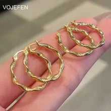 18K Gold Twist Rope Hoops - Women's Huggie Earrings | Fashion Jewelry