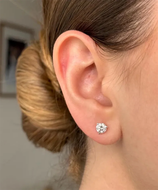 925 Silver Round Lab Diamond Stud Earrings EF Color VS/VVS Clarity