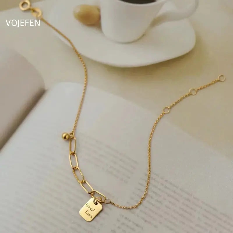 18K Gold Pendant Necklace & Bracelet Set with Certificate for Women