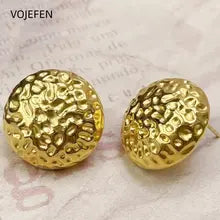 18K Gold Lava Stud Earrings - Retro Texture Personalized Jewelry Gifts