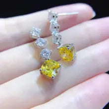 Solid Platinum PT950 Earrings 2CT Yellow Cushion Diamond Studs