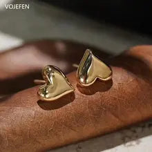 18K Gold Heart Stud Earrings - Luxury Women's Jewelry Gift