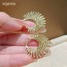 18K Gold Sun Hoops Earrings for Women - Luxury Christmas Gift