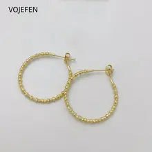 18K Gold Stretch Hoop Earrings for Women - Elegant Genuine Beads