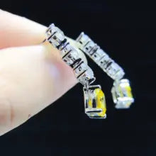 Solid Platinum PT950 Earrings 2CT Yellow Cushion Diamond Studs