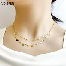 18K Gold Round Pendant Necklace - Adjustable Luxury Choker Jewelry