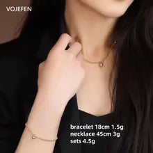 18k Gold Heart Pendant Jewelry Set with Necklace & Bracelet - Luxury Vintage