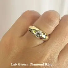 0.5CT Round Cut Lab Grown Diamond Ring, 14K Yellow Gold, IGI Certified