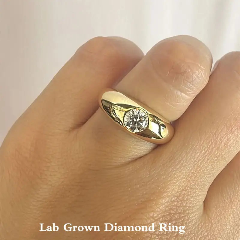 0.5CT Round Cut Lab Grown Diamond Ring, 14K Yellow Gold, IGI Certified