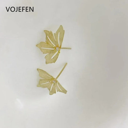 18K Gold Maple Leaf Stud Earrings with Diamonds - Luxury Gift for Women