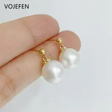 18K Gold Hanging Earrings with Freshwater Pearls - Elegant Women's Jewelry