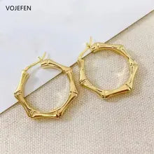 18K Gold Bamboo Hoop Earrings for Women - Luxury Fine Jewelry
