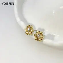 18K Gold Flower Stud Earrings - Luxury Mini Cartilage Jewelry