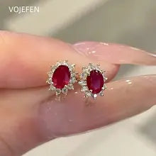 Elegant 18K Gold Ruby & Diamond Stud Earrings - Luxury Wedding Style