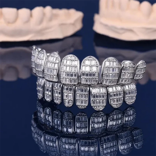 AEAW Custom Lab Grown Diamond Grillz in 925 Silver with Baguettes Cut