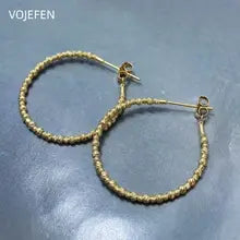 18K Gold Stretch Hoop Earrings for Women - Elegant Genuine Beads