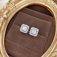 Square 18K White/Rose Gold Halo Diamond Stud Earrings 0.58ct