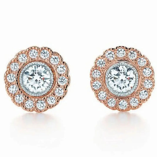 Flower Shape Rose Gold Lab Grown Diamond Stud Earrings for Women