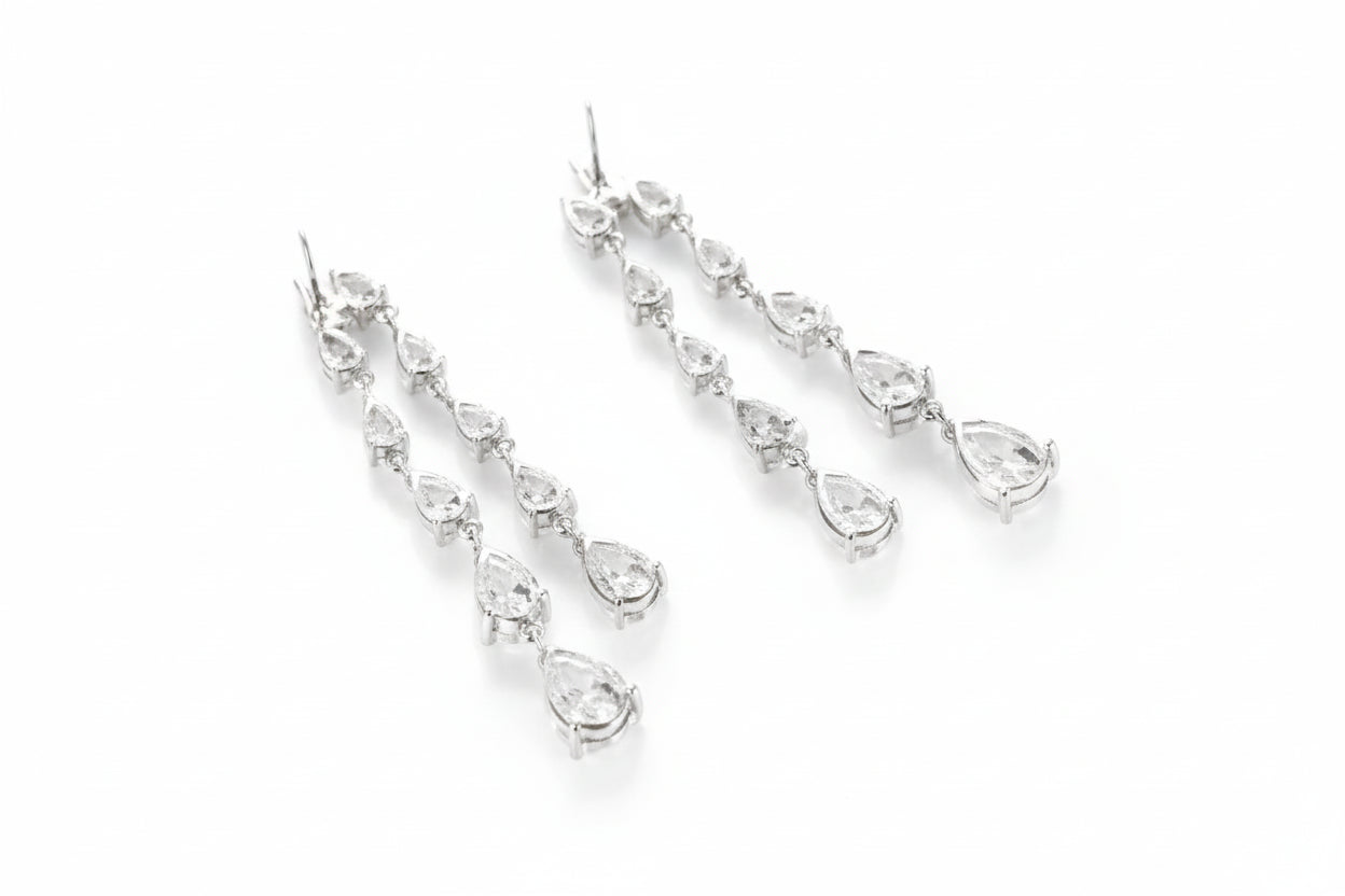 Women’s Moissanite Tassel Earrings - 925 Silver & Platinum Gift Set
