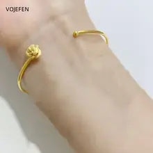 18K Gold Rose Bangle Bracelet - Luxury Designer Plant Jewelry