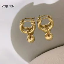 18K Gold Drop Hoop Earrings for Women - Luxury Vintage Jewelry