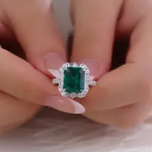 Provence 10K White Gold Cocktail Ring with Lab Emerald & Moissanite