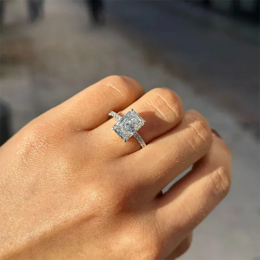 925 Silver Radiant Cut Lab Diamond Ring 1-2Ct EF/VS VVS IGI Certified