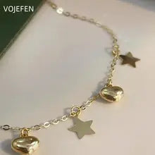 18k Gold Heart Star Pendant Bracelet for Women - Minimalist Luxury Jewelry