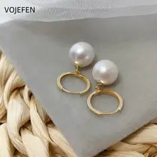 18K Gold Pearl Hoop Earrings - Luxury Freshwater 7MM Fine Jewelry