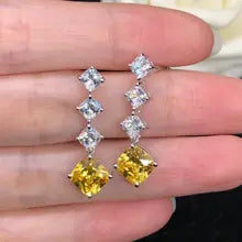 Solid Platinum PT950 Earrings with 2CT Yellow Cushion Diamonds