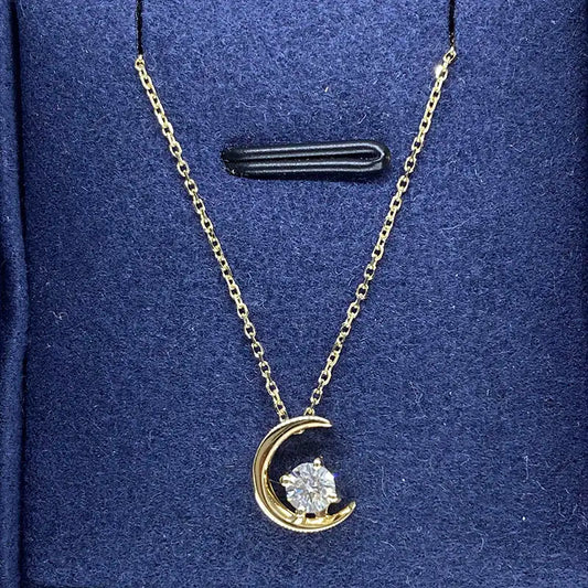 14K Gold Moon Pendant Necklace with 0.18ct Lab Grown Diamonds
