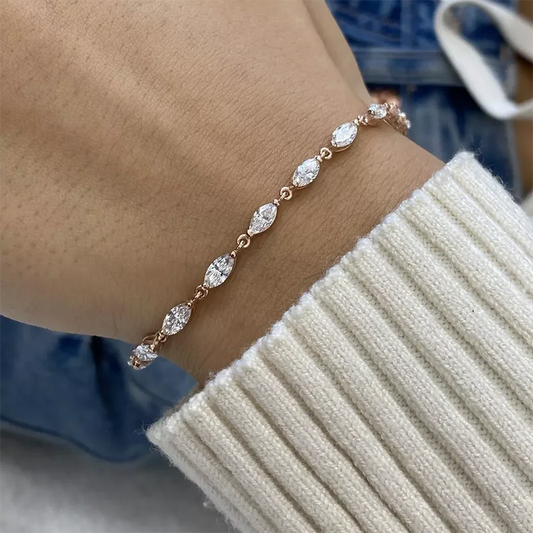 14K Rose Gold Lab-Created Diamond Tennis Bracelet Marquise 3.4 Ctw