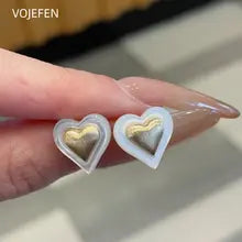 18K Gold Heart Stud Earrings - Luxury Vintage Jewelry Gift for Weddings