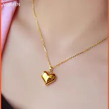 18K Gold Heart Pendant Necklace - Luxury O-Chain Choker for Women