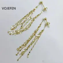 18K Gold Long Hanging Earrings - Luxury Drop Jewelry for Weddings