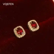 18K Gold Ruby Diamond Stud Earrings - Elegant Luxury Wedding Jewelry