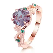 Provence 18K Rose Gold Hexagon Lab Alexandrite & Moissanite Ring