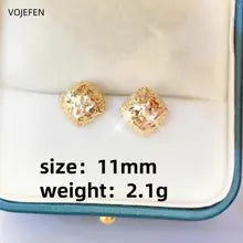 18K Gold Diamond Cutting Square Earrings - Luxury Pure Gold Studs