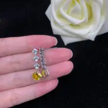 Solid Platinum PT950 Earrings 2CT Yellow Cushion Diamond Studs