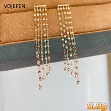 18K Gold Tassel Stud Earrings - Luxury Real Gold Jewelry for Weddings