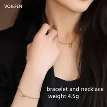 18k Gold Heart Pendant Jewelry Set with Necklace & Bracelet - Luxury Vintage