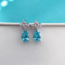 Solid 14K White Gold AU585 Earrings Stud 1.5CT/Piece Pear Shape light Blue Diamond Engagement Earrings For Lady Beautiful Box - Clear