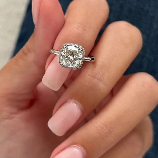 2CT Square Cushion Lab Diamond Halo Engagement Ring in 14K White Gold