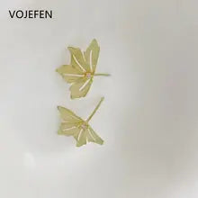 18K Gold Maple Leaf Stud Earrings with Diamonds - Luxury Gift for Women
