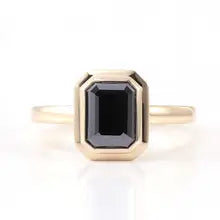 Custom 14K Gold Bezel Ring with Gray Emerald Moissanite for Women