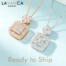 Total about 0.43ct Round and Baguette Natural Diamonds Necklace 18K White/Rose Gold Diamond Pendant Birthday Gift for Wife - 18K White Gold